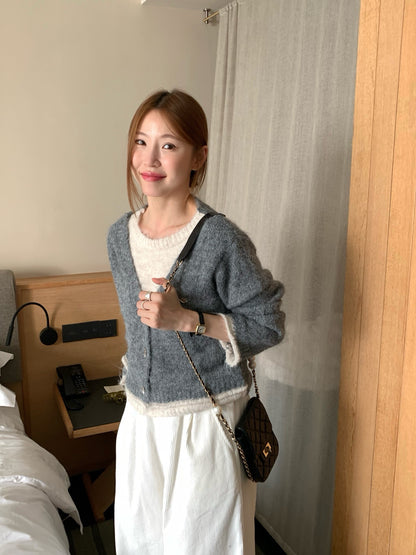 // 10%wool質感不規則鈕扣假兩件毛衣