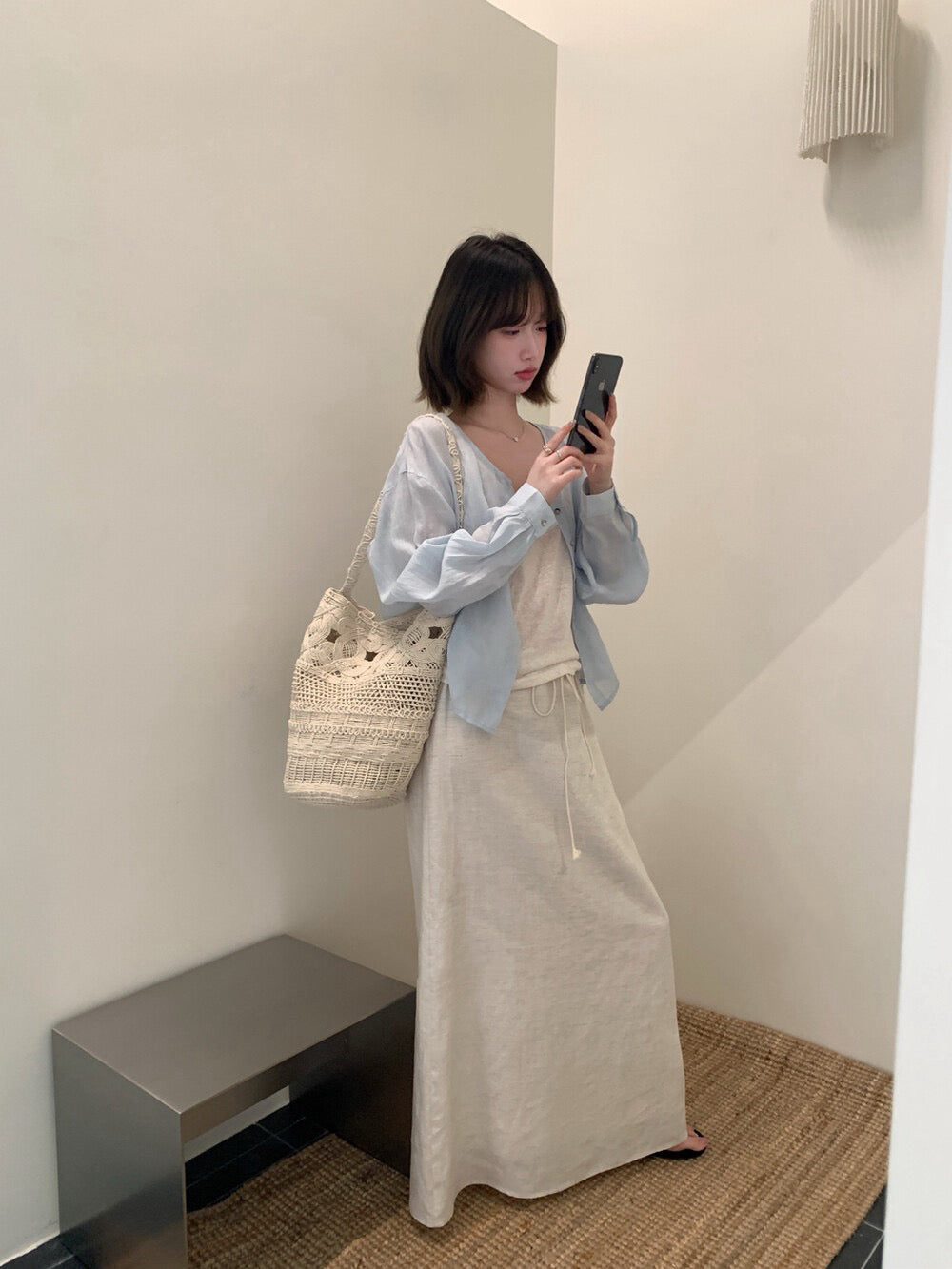 // 100%麻排扣可當外套圓領防曬BL