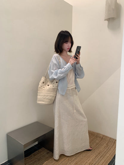 // 100%麻排扣可當外套圓領防曬BL