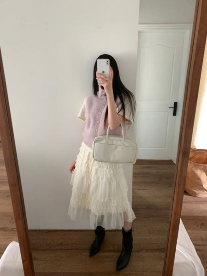 // 鬆鬆領超美排扣針織背心