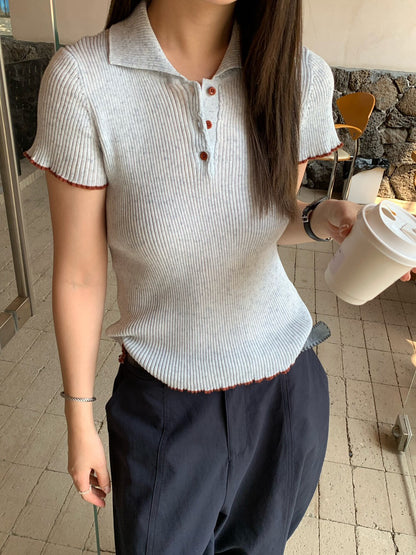 // 撞色花邊袖polo鈕扣短袖NT