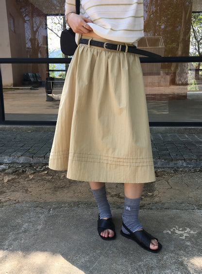 // 壓褶details裙腳五分傘裙(連腰帶)