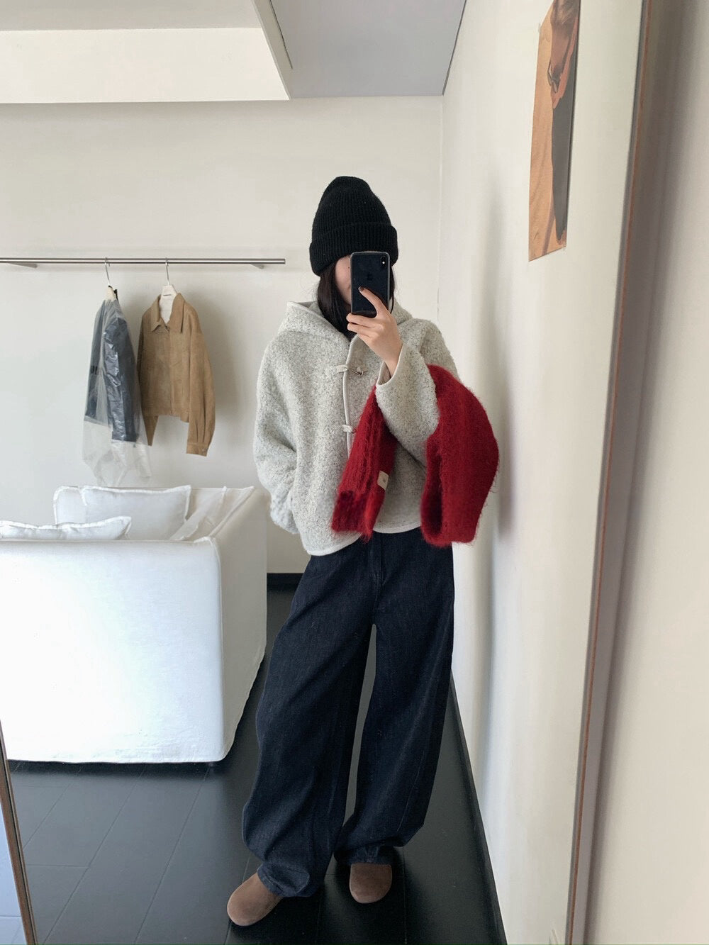 // 10%羊羔毛圈圈絨銀扣連帽外套