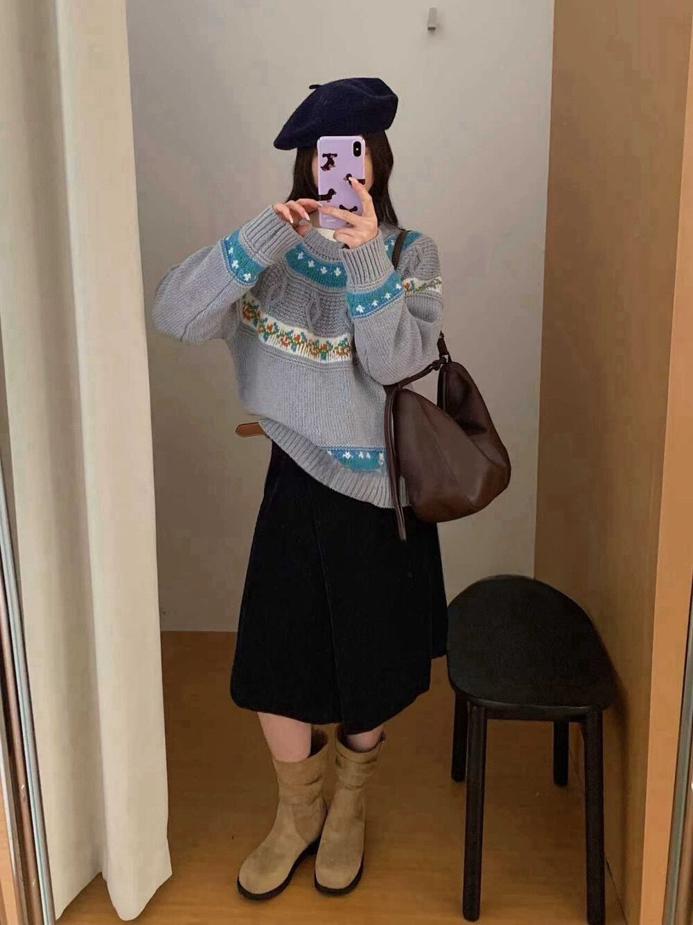 // 30%綿羊毛超美撞色花紋毛衣