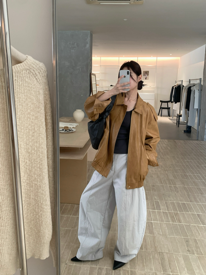 // 復古帥氣彷皮機車外套