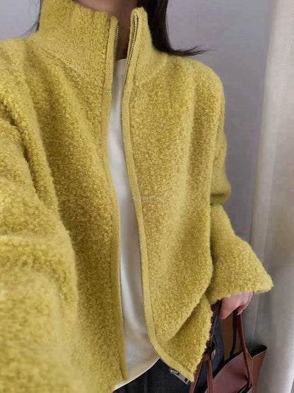 // 30%綿羊毛圈圈毛質感半領拉鍊CD