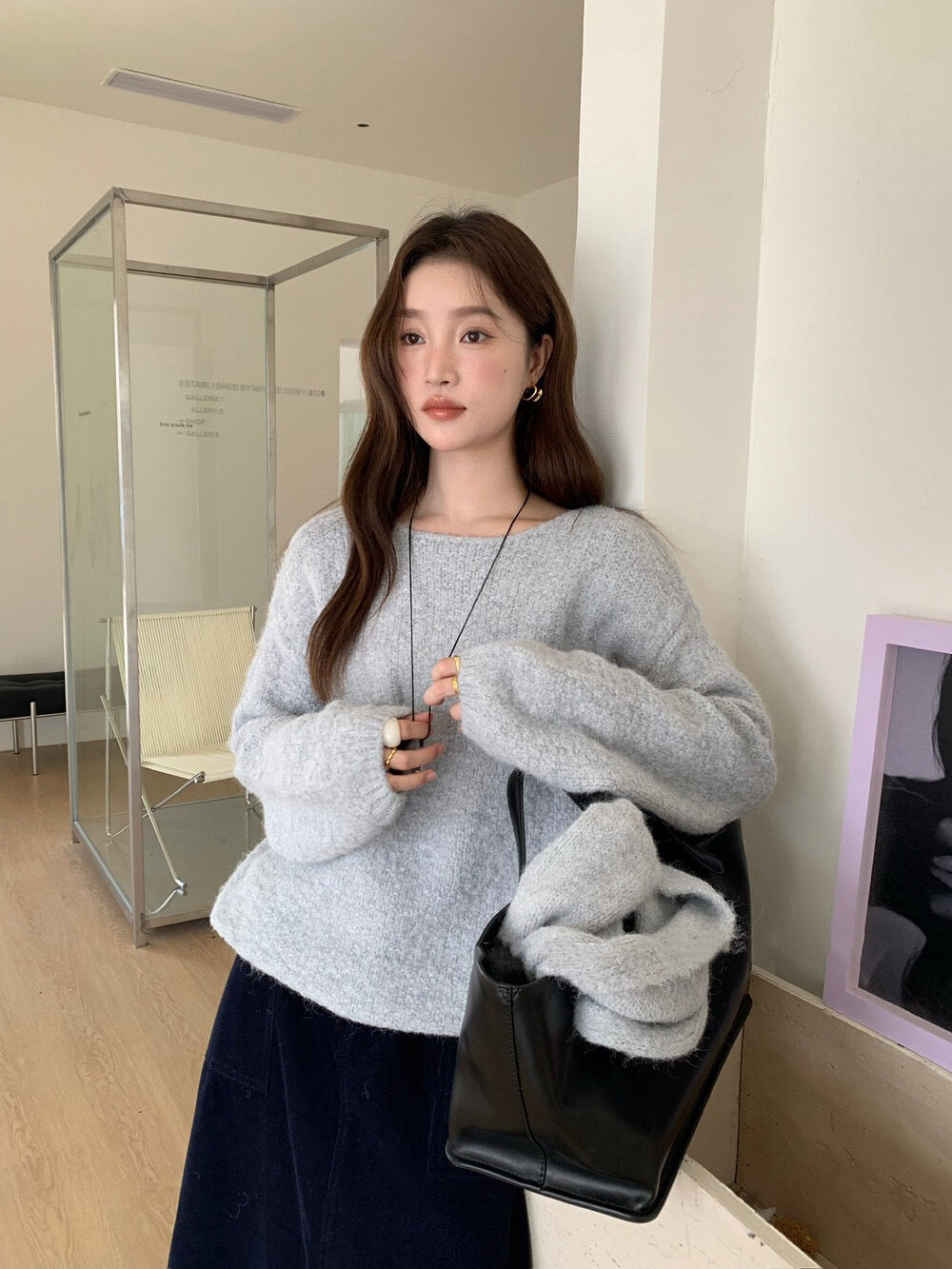 // 慵懶感寬鬆款連頸巾毛衣