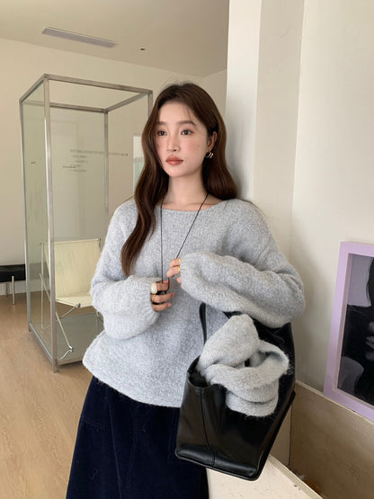 // 慵懶感寬鬆款連頸巾毛衣