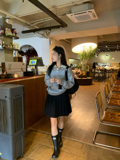 // 連腰帶毛呢料百褶短裙