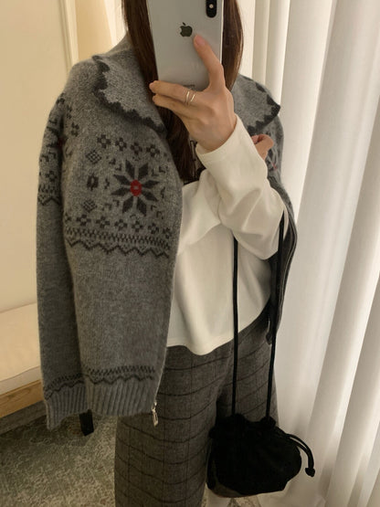 // 30%綿羊毛屬於聖誕的花紋包邊翻領拉鍊CD