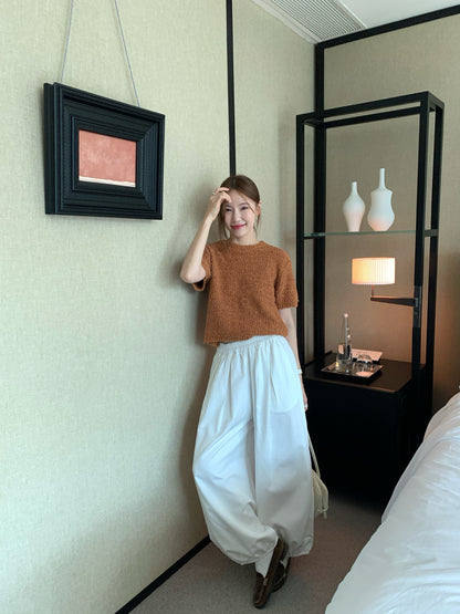 // 粗針織感肌理感5%羊毛短袖NT