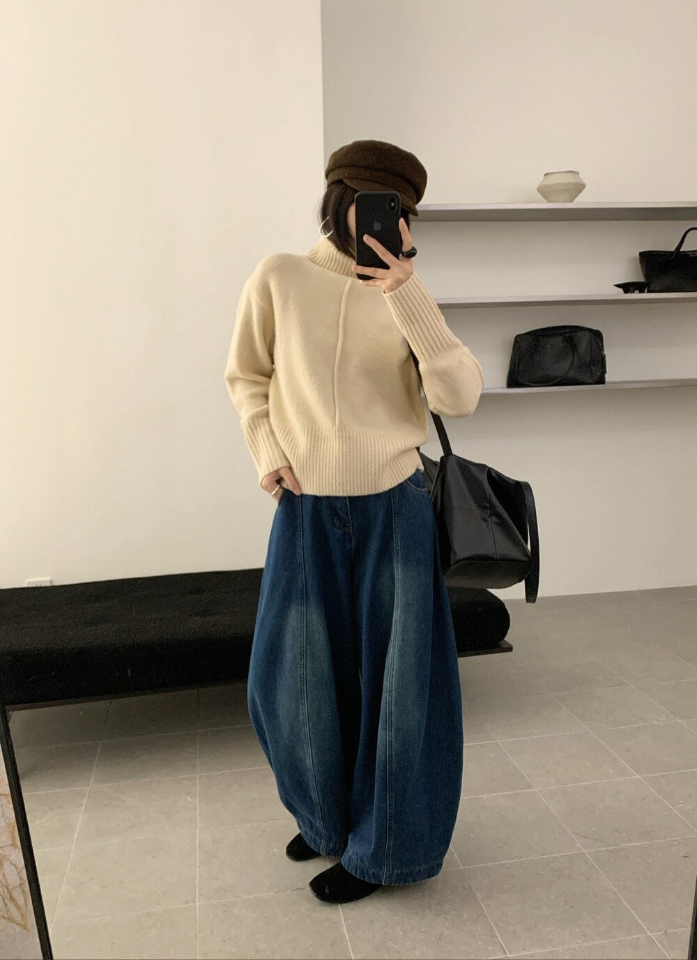 // 設計感中線直坑織紋高領NT