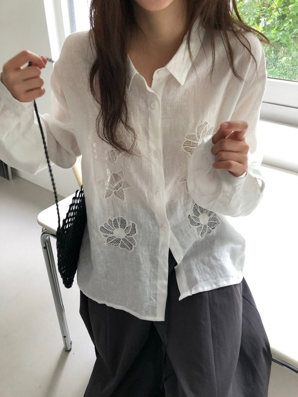 B05 / 重工文藝風鏤空花花SH(100%麻)