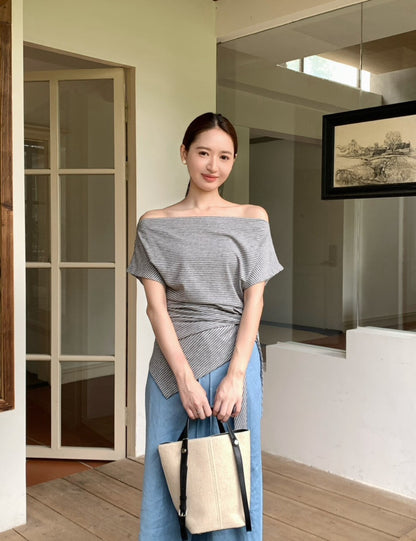 B66 / 小性感露肩斜衣擺綁腰上衣