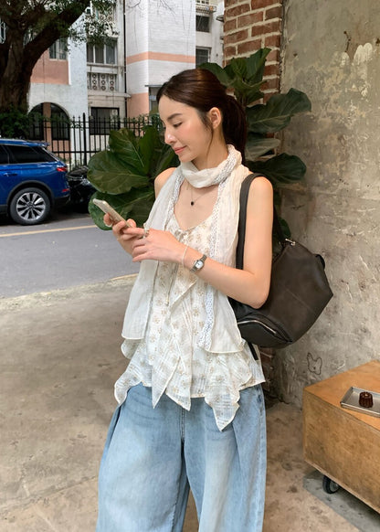 // 肌理感荷葉邊碎花吊帶BL