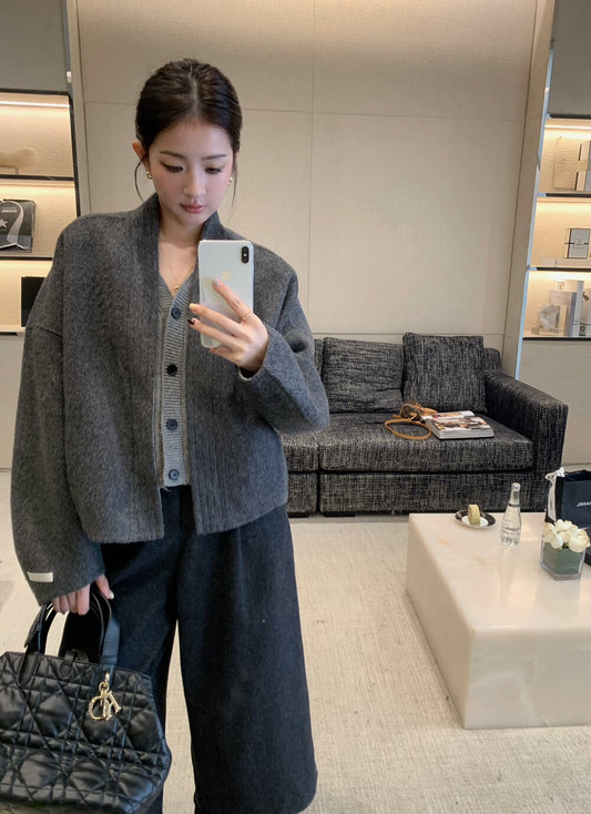 // 100%羊毛設計感假兩件手工外套