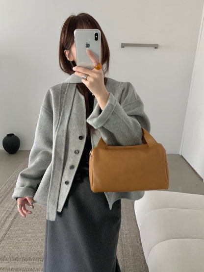 // 100%雙面羊毛handmade小V領連領帶外套