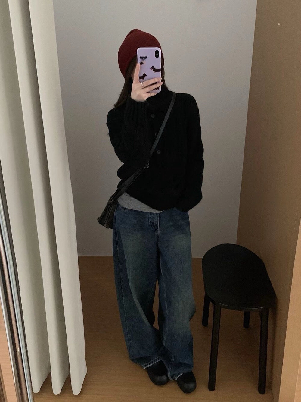 // 30%羊毛可立領鈕扣麻花毛衣