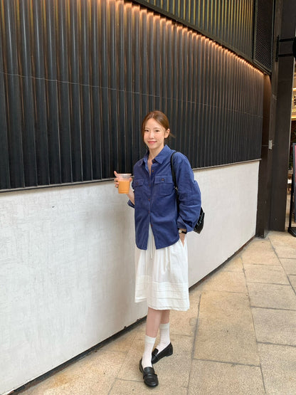 // 霧面感燈芯絨雙口袋SH