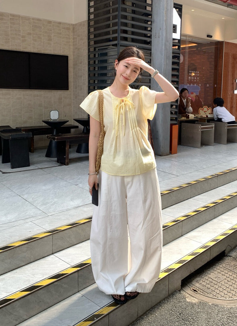 // 壓褶綁帶小飛袖BL