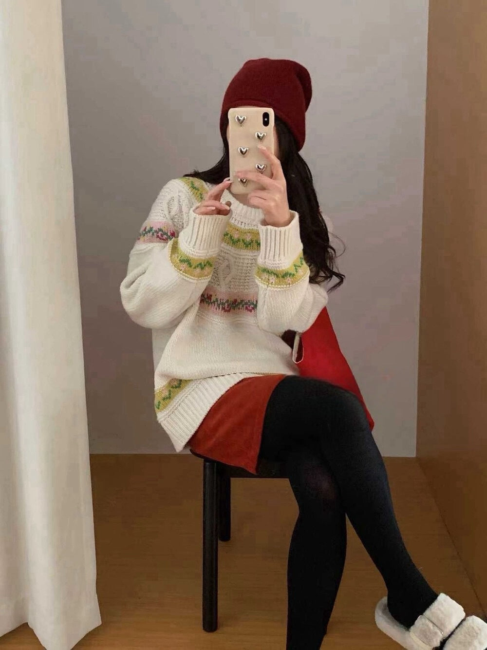 // 30%綿羊毛超美撞色花紋毛衣