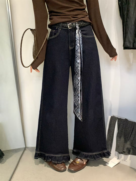 // 連絲帶腰帶花邊腳牛仔褲