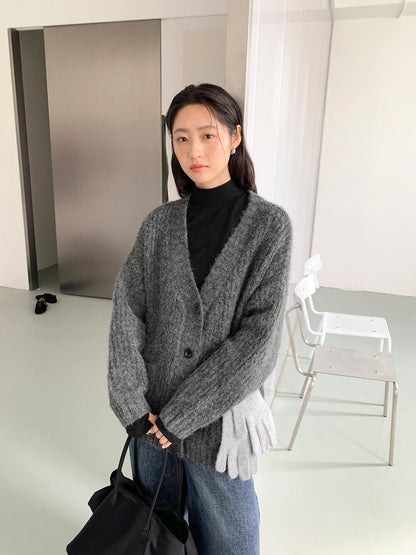 // 8%wool深v粗織邊口袋中長CD