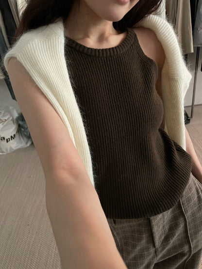 // 顯瘦掛頸入膊針織背心