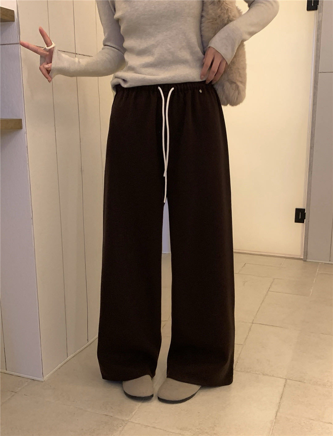 // 大彈性親膚加絨休閒褲