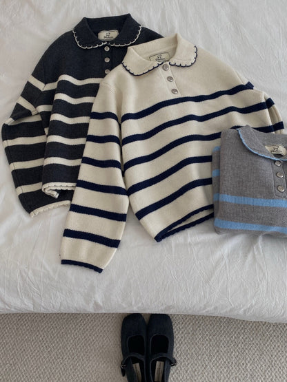 // 好美的撞色包邊花邊領間條開鈕NT