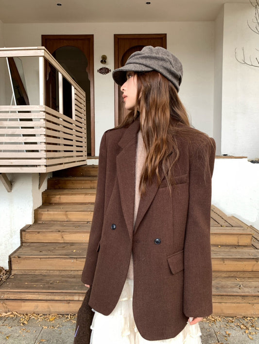 // 10%wool經典雙排扣毛呢西裝外套
