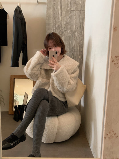 // 氣質大翻領毛毛短款外套