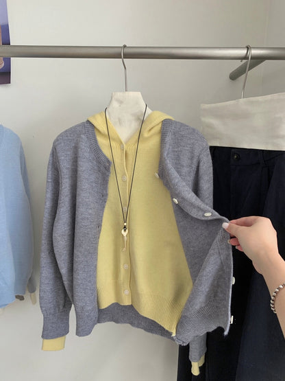 // 超美配色假兩件連帽外套NT