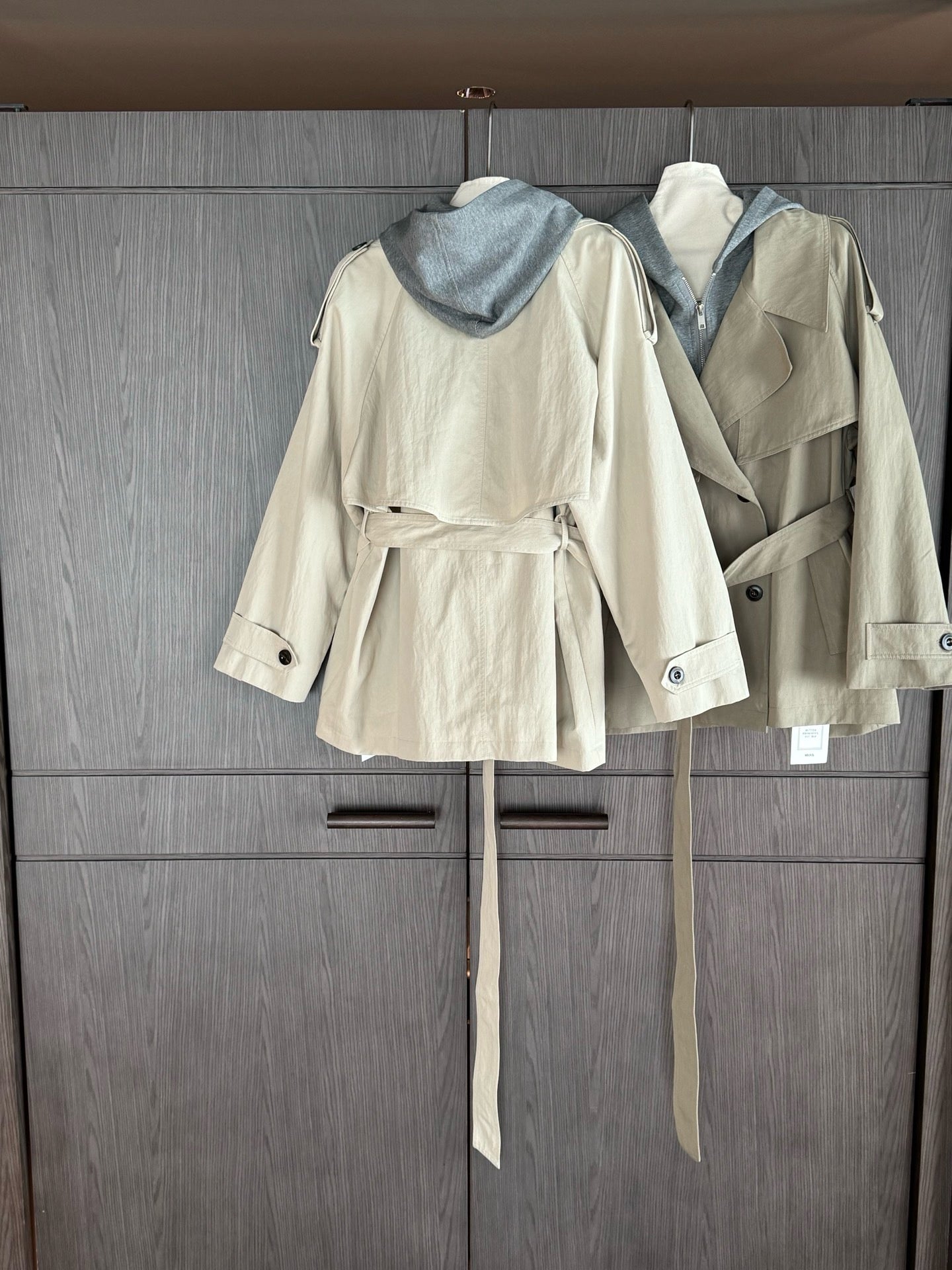 (部分現貨) // 可拆卸連帽衛衣拼接孖襟trench coat