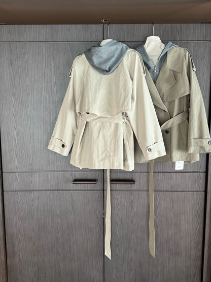 (部分現貨) // 可拆卸連帽衛衣拼接孖襟trench coat
