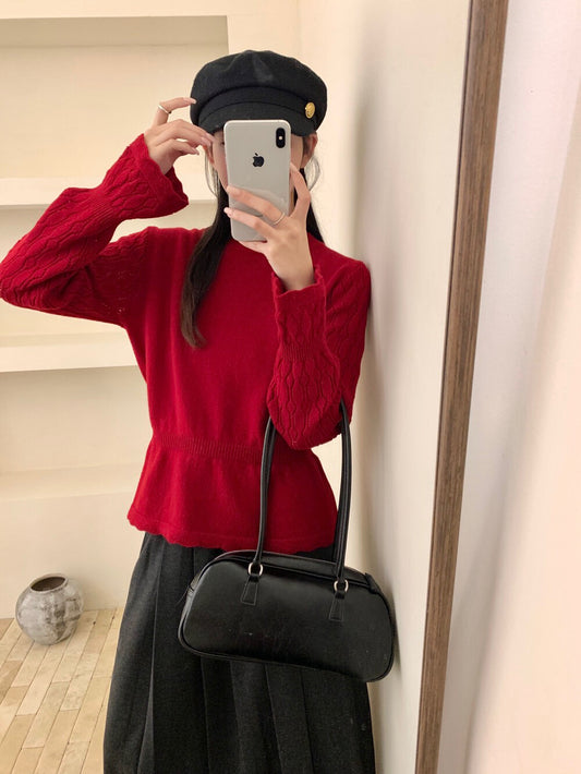 // 100%綿羊毛鈎花微喇叭袖修腰NT