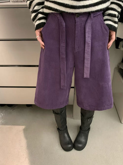 // 五分帥氣連腰帶燈芯絨褲