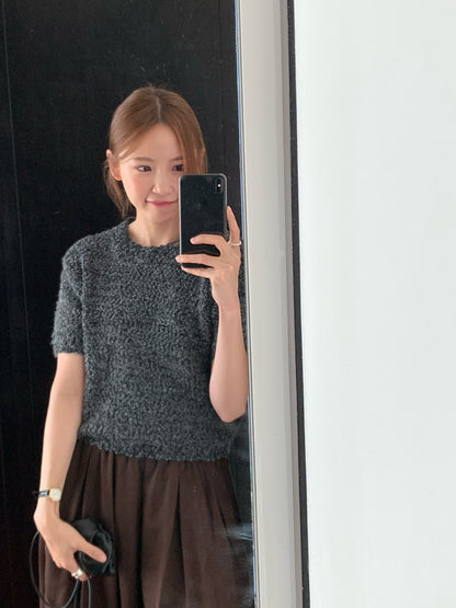 // 粗針織感肌理感5%羊毛短袖NT