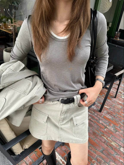 B118 / 超親膚莫代爾棉撞色領側打褶TEE