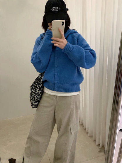 // 質感包扣連帽排扣毛衣
