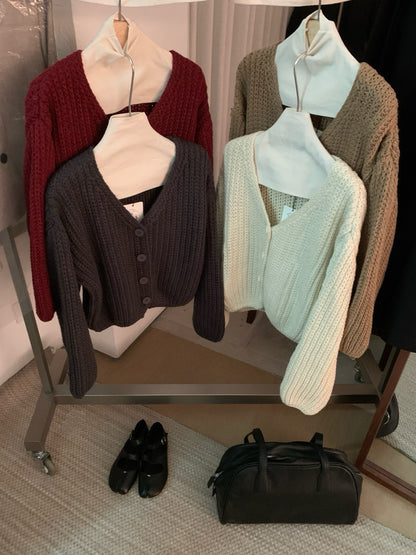 // 復古感粗針織泡泡袖CD