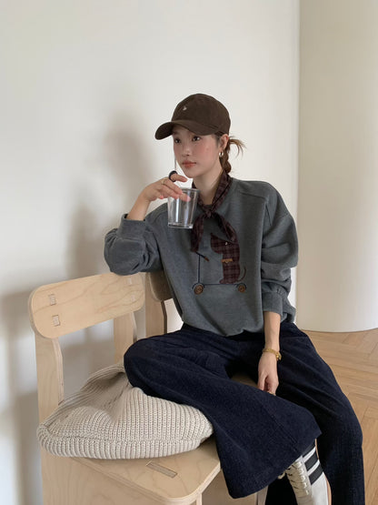 // 滑板小狗連絲巾衛衣