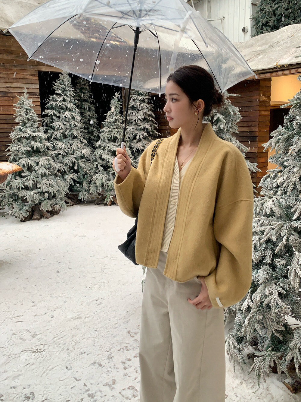 // 100%羊毛設計感假兩件手工外套