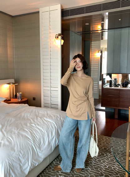 // 搭扣褲頭超顯腿長全長牛仔褲