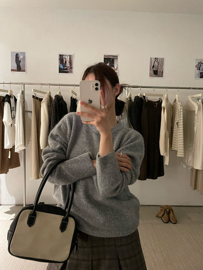 // 軟糯感糖果色系圓領毛衣