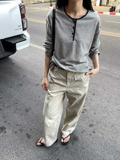 // 撞色及邊縫線亨利領TEE