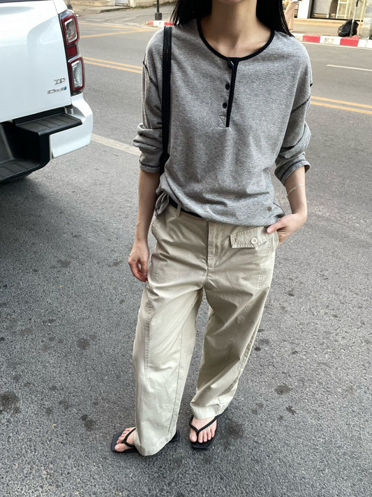 // 撞色及邊縫線亨利領TEE