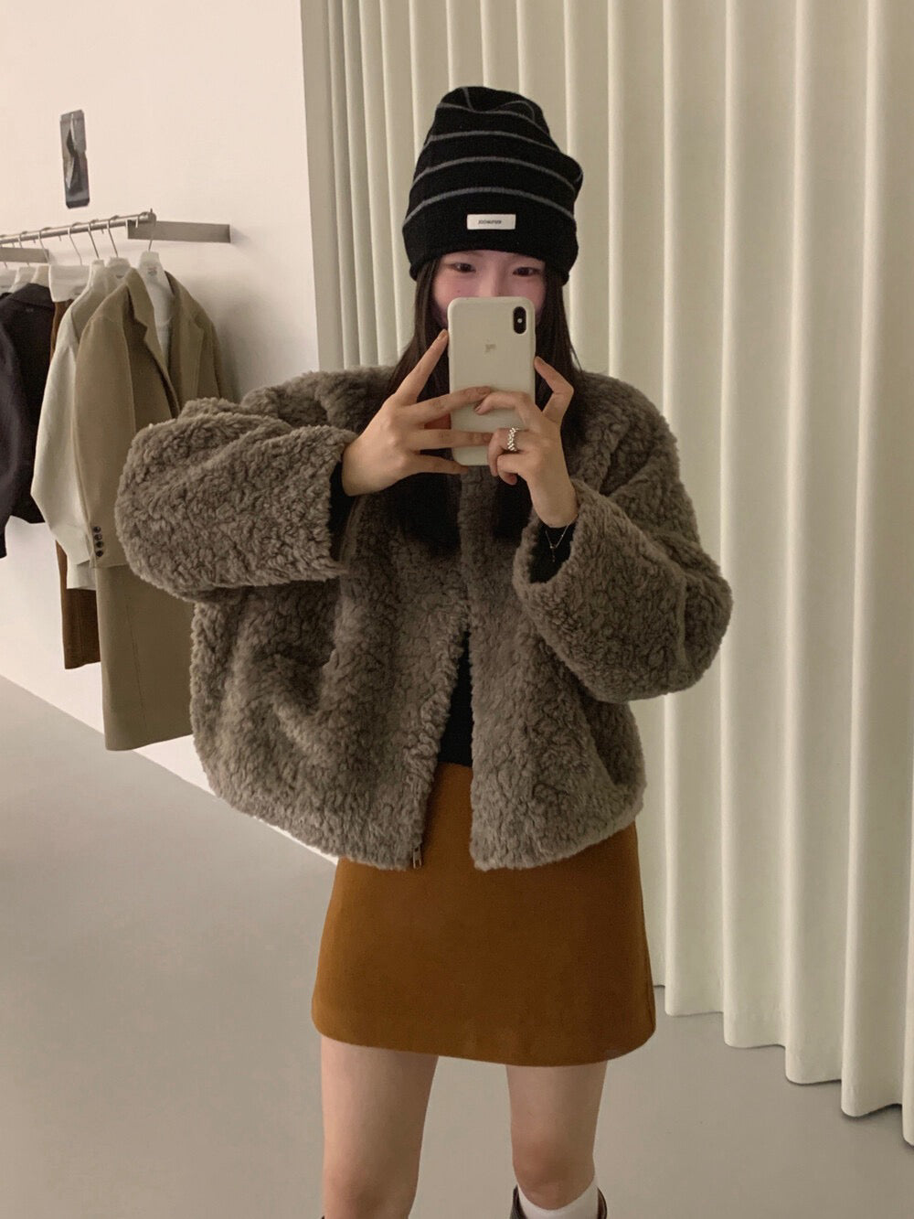 // 高級感口袋質感毛毛外套