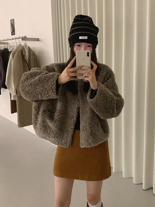 // 高級感口袋質感毛毛外套