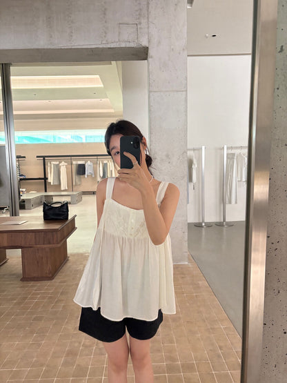 // 精緻花花刺繡粗吊帶背心